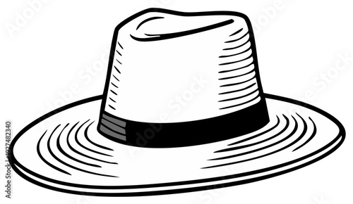 Classic Fedora Hat with Band Detailed Sketch Style Drawing