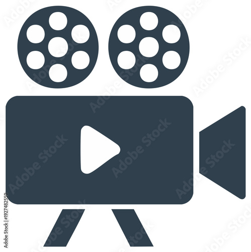 Old Style Movie Camera Design Icon Flat Illustration for Film Production Studios