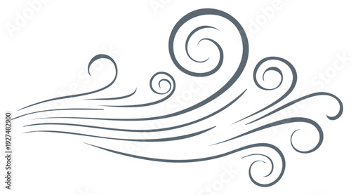 Abstract swirling wind lines and curves decorative element in gray
