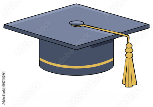 Blue academic graduation cap with gold tassel symbolizing higher education and successful completion