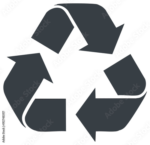 Modern dark gray recycling symbol graphic icon depicting sustainable practices environmental responsibility and planet preservation efforts