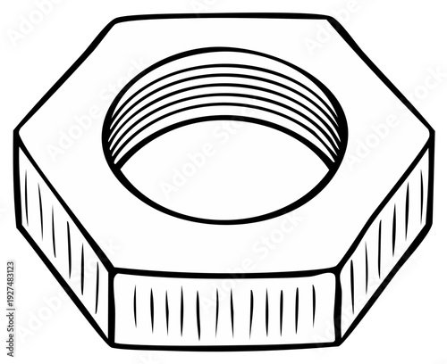 Simple Hexagonal Nut Illustration Mechanical Fastener with Internal Threads