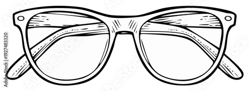 Black and white illustration of eyeglasses with a retro design