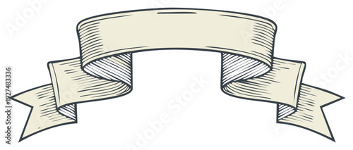 Engraved banner ribbon graphic element for text or logo placement in vintage style design and layouts