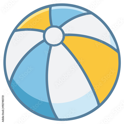 Cheerful beach ball with colorful blue, white, and yellow panels, perfect for summer fun and aquatic games.