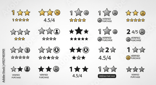 Collection of Different Star Rating Icons.