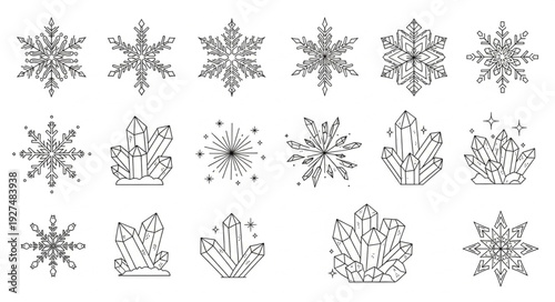 Collection of Hand Drawn Snowflakes in Black.
