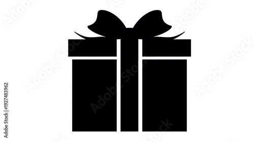 A minimalist black silhouette gift box with a bow on the top, representing generosity, celebration or a surprise