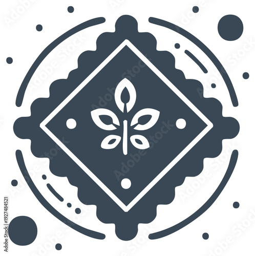 Stylized botanical icon with circular decorative elements