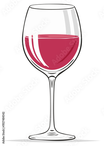 Illustration of Red Wine in a Glass Stemware Drink Refreshment Alcoholic Beverage Celebration Elegant Drawing