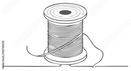 Spool of thread line art illustration for sewing, tailoring, and crafting projects