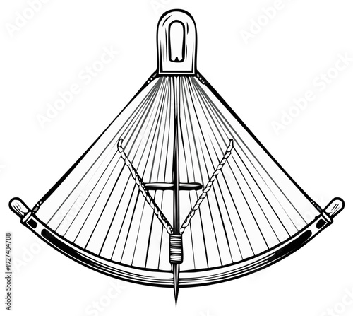 Hand Drawn Textile Tool Icon Art Design of Historic Weaving Loom Detailed Line Work