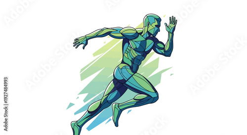 Dynamic illustration of a man running with vibrant colors.