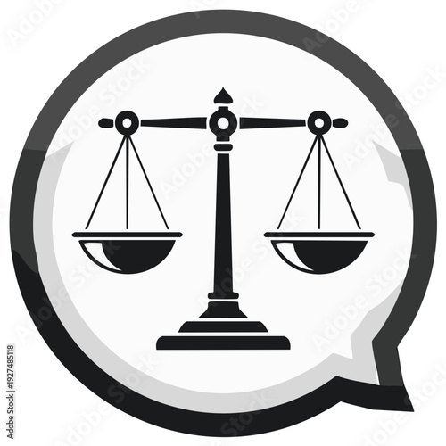 Illustration of justice scales inside a speech bubble