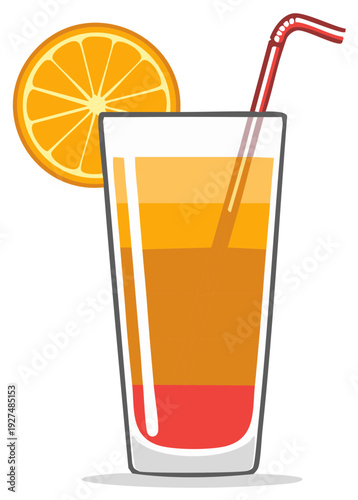 Layered Orange Drink with Citrus Slice and Straw