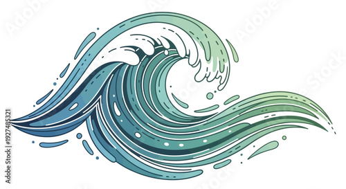 Ocean Wave Illustration with Blue and Green Tones.