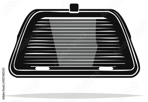 Automotive rear window view design. Black and white vector illustration.