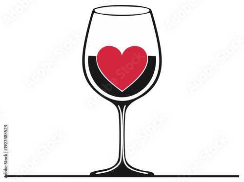 Red heart inside a wine glass with red liquid symbolizing love for wine