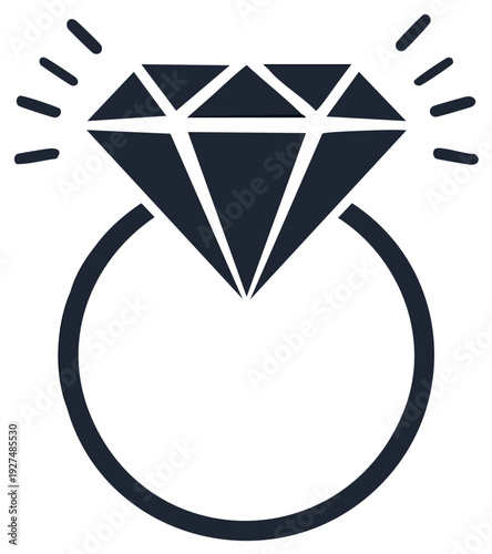 Brilliant cut diamond ring vector illustration icon for luxury fashion and engagement