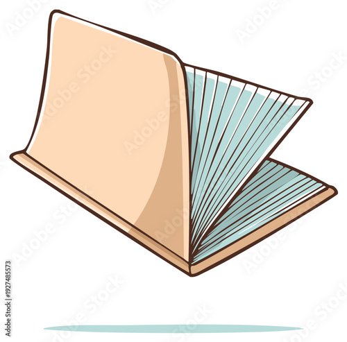 Open book with fanned pages simple cartoon style vector illustration for learning and knowledge