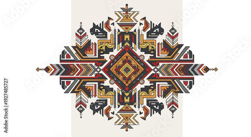 Vibrant Geometric Pattern with Aztec Inspired Design Elements.