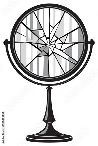 Broken vanity mirror reflecting abstract geometric patterns with sharp shards