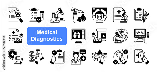 Medical Diagnostics web banner icon concept, with Infection Testing, Diagnostic Workflow, Digital Diagnostics.