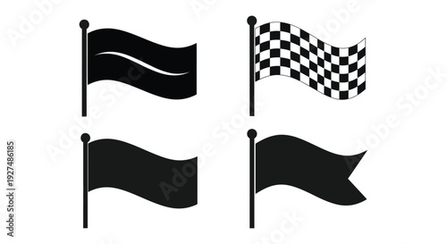 Collection of black and white waving flag icons, including a checkered racing design