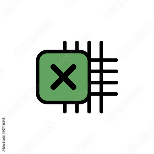 A green icon with a black X on a grid background, representing a cancel or delete symbol in a modern design style.
