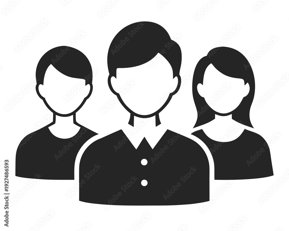 Fototapeta premium A minimalist vector graphic illustration of three faceless people icons in black and white