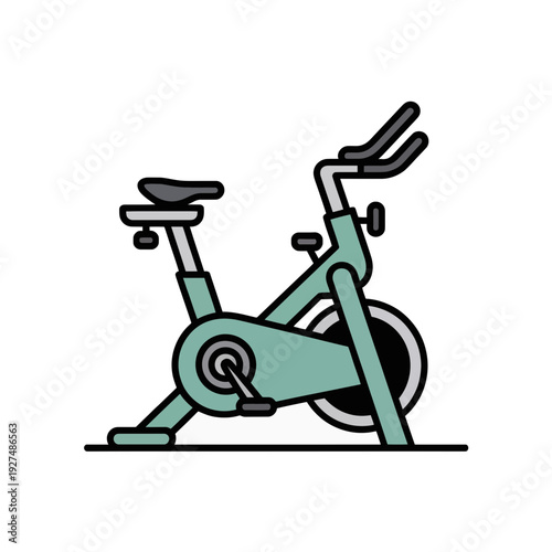 A minimalist vector illustration of a stationary exercise bike in a calming green color
