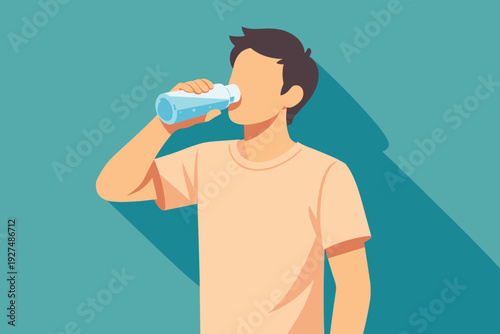 Man Drinking Water Staying Hydrated. Self care daily Concept. Vector graphic illustration