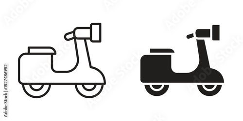 Scooter bike icon suitable design silhouette and line art style on white background