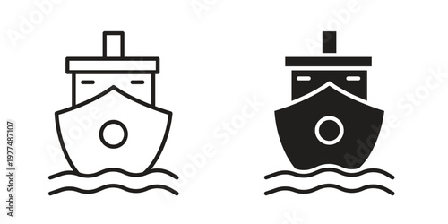 Ship icon suitable design silhouette and line art style on white background