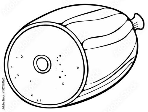 Line art illustration of a whole Italian salami or cured sausage on a plain background