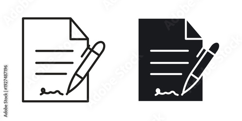 Signed document icon suitable design silhouette and line art style on white background