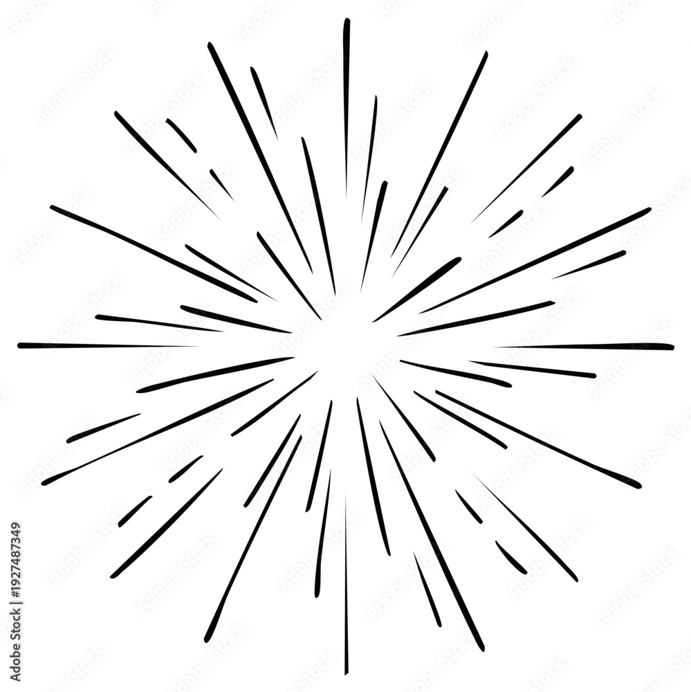 Fototapeta premium Black Ink Starburst Drawn Radiating Lines Explosion Effect Abstract Graphic Design Element