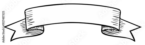 Ink drawn decorative banner with space for text, black lines on white.