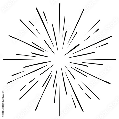 Black Ink Starburst Drawn Radiating Lines Explosion Effect Abstract Graphic Design Element
