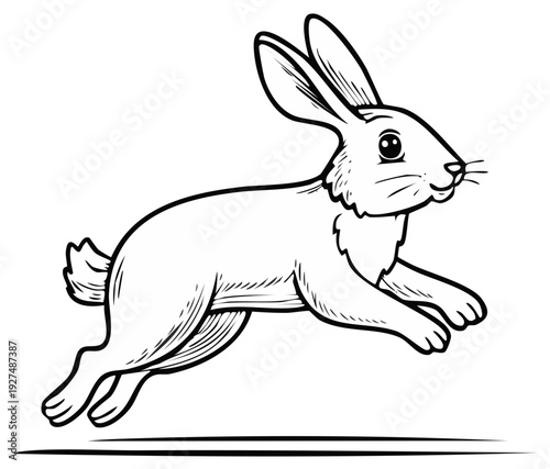 Agile Rabbit Leaping in Motion Line Drawing Illustration