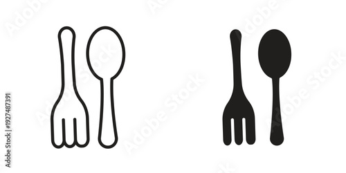 Spoon and Fork icon suitable design silhouette and line art style on white background