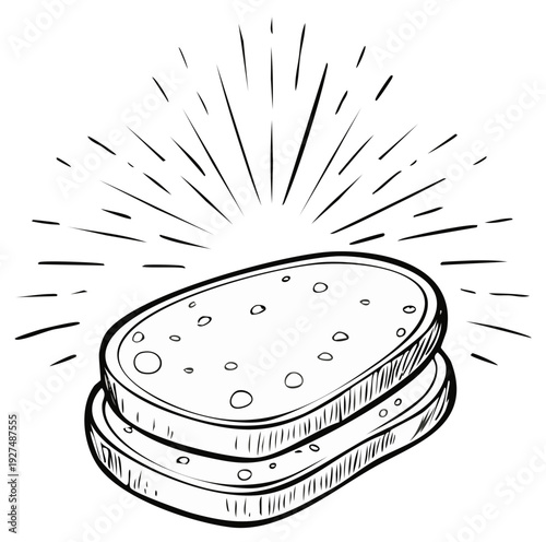 Artistic illustration of two slices of bread, with an artistic light burst element