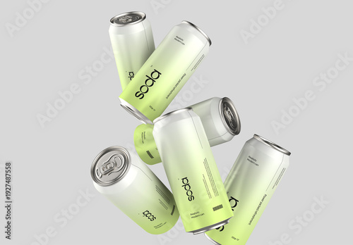Floating Aluminum Beverage Soda Can Mockup Set for Branding and Packaging
