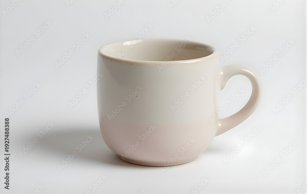 Fototapeta premium Minimalist White Ceramic Mug Isolated on Light Neutral Background With Soft Shadow