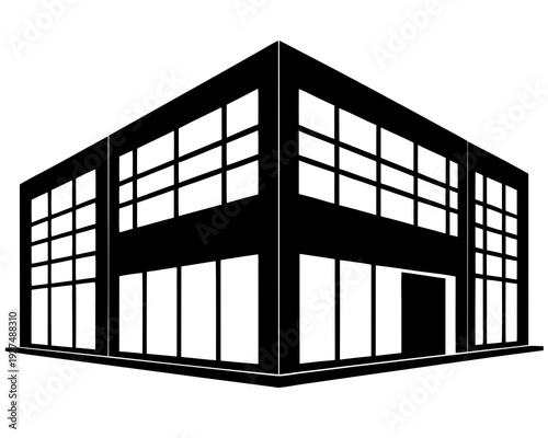 A modern office building with large windows and a sleek design