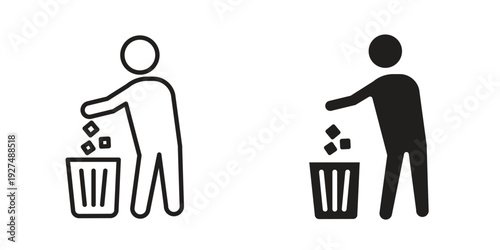 Waste Bin icon suitable design silhouette and line art style on white background