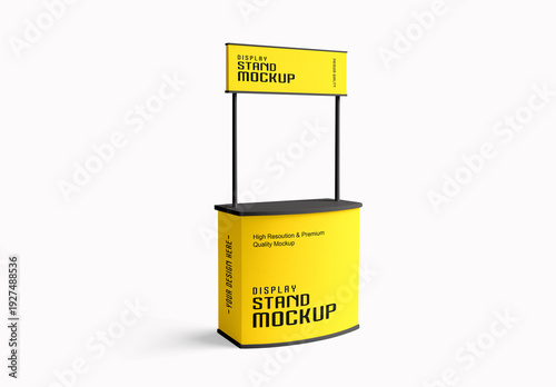 Modern Exhibition Display Stand Mockup with Counter Booth Branding