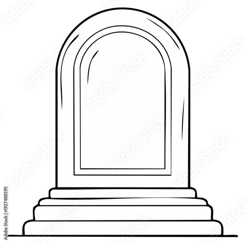 Outline of a decorative stone structure with an arched opening and stepped base