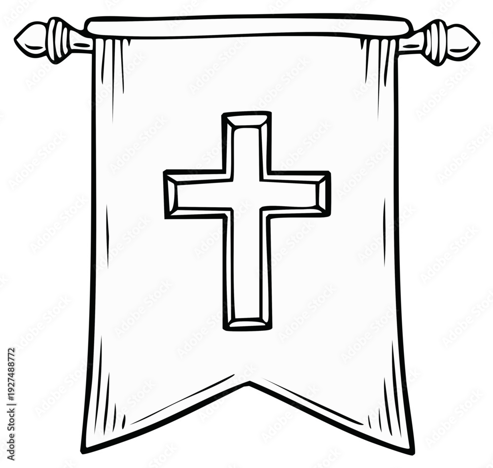 Obraz premium Christian banner with a cross illustration in black and white.