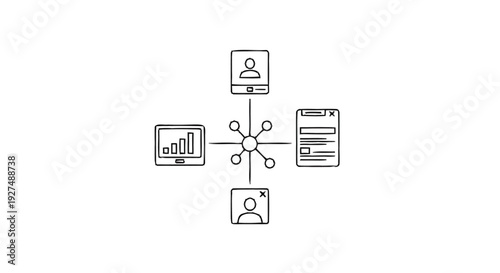 Centralized network connecting various digital devices and user profiles.